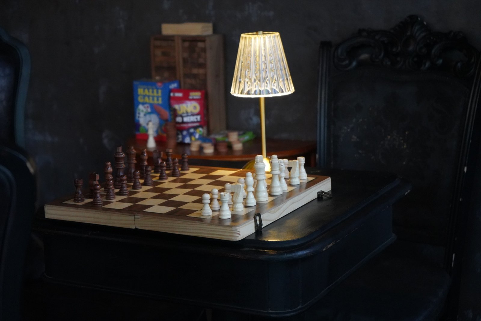 Chess board with lamp