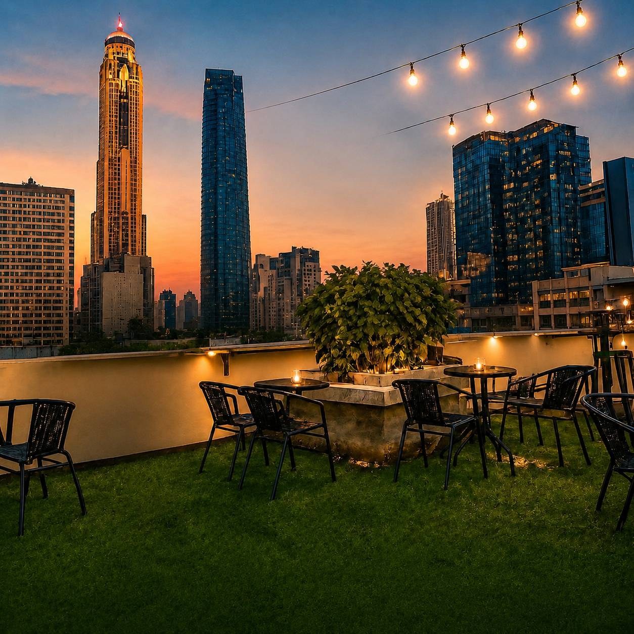 Ratchaprarop rooftop with Baiyoke tower sunset